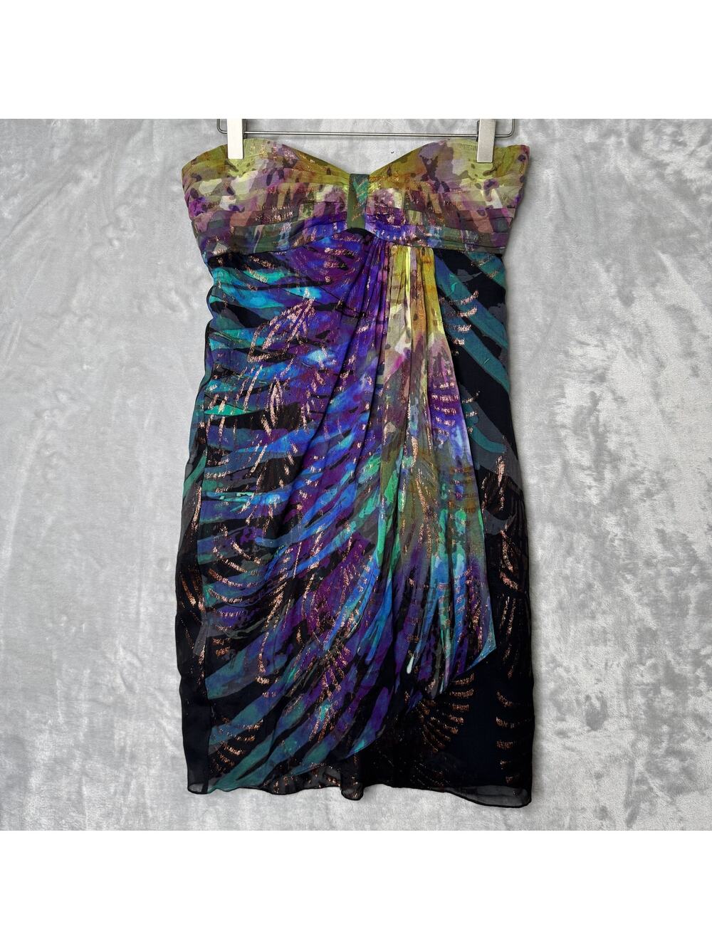 Nicole Miller Dress Womens 0 Strapless Multicolor Silk Lurex Metallic Party